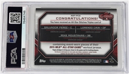 2016 Topps Update All-Star Stitches Triple Signed -Perez-Cain -Moustakas-PSA