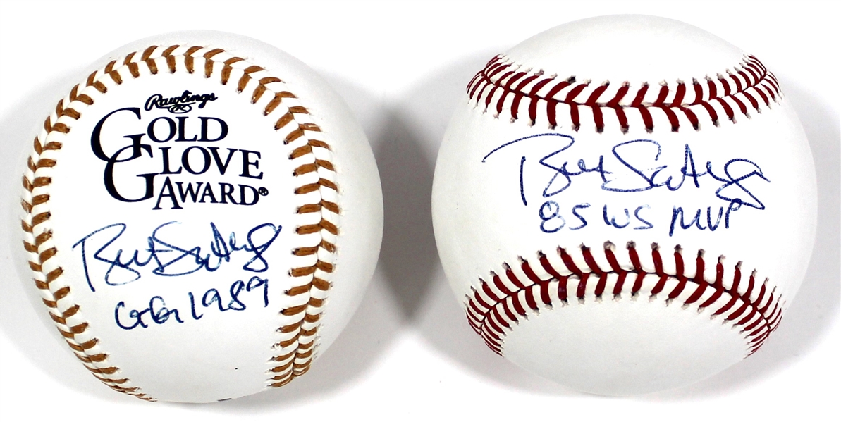 Bret Saberhagen Sign Baseballs Lot Of 2 - GG & 85 Ws MVP