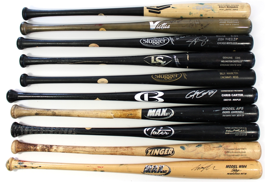 Lot of 10 Game Used Baseball Bats