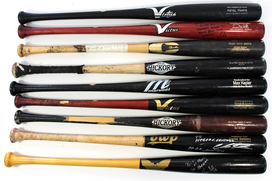 Lot of 9 Game Used Baseball Bats